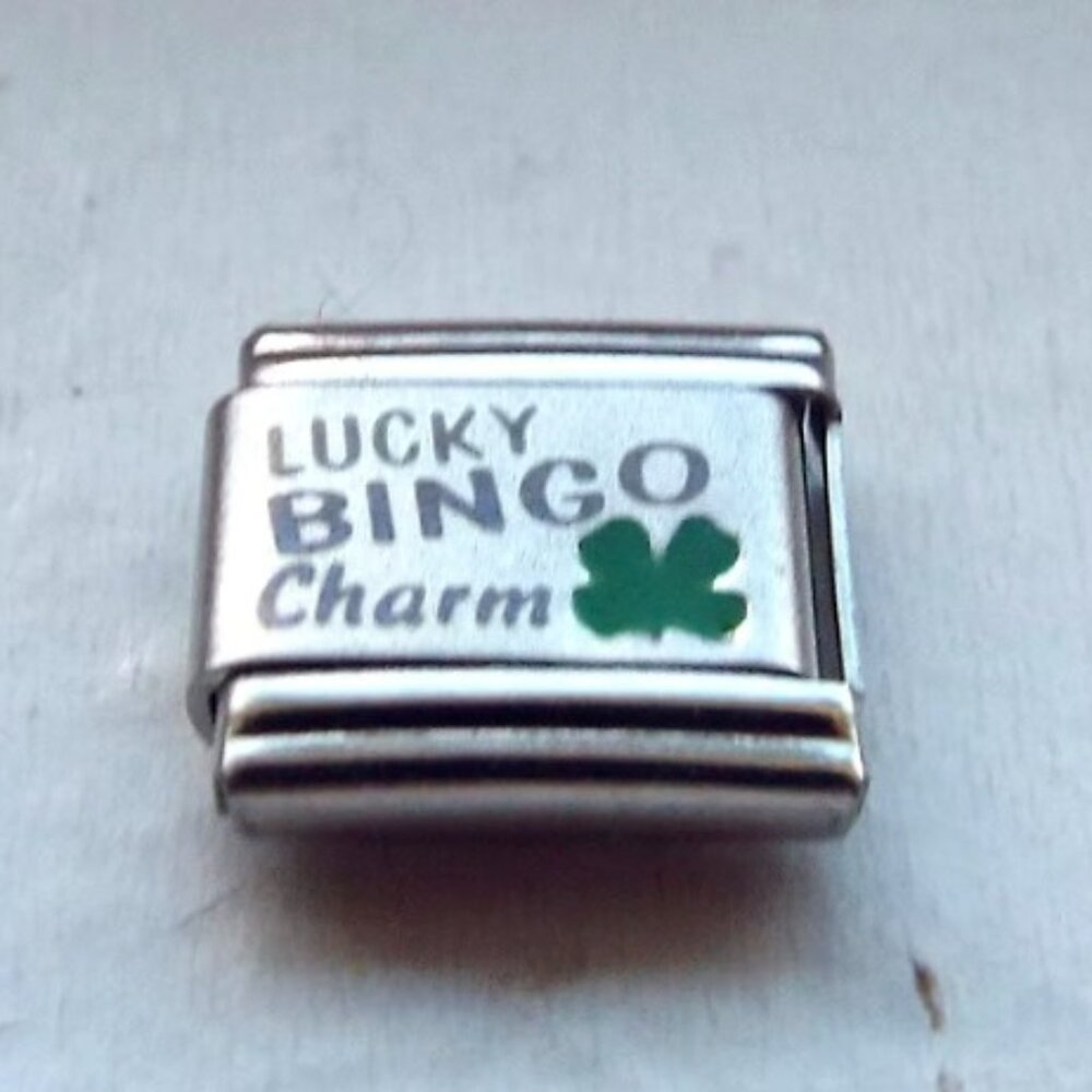 Lucky Bingo charm laser 9mm stainless steel Italian charm bracelet link new